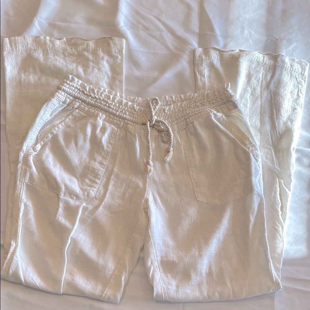 Roxy White Linen Drawstring Pants